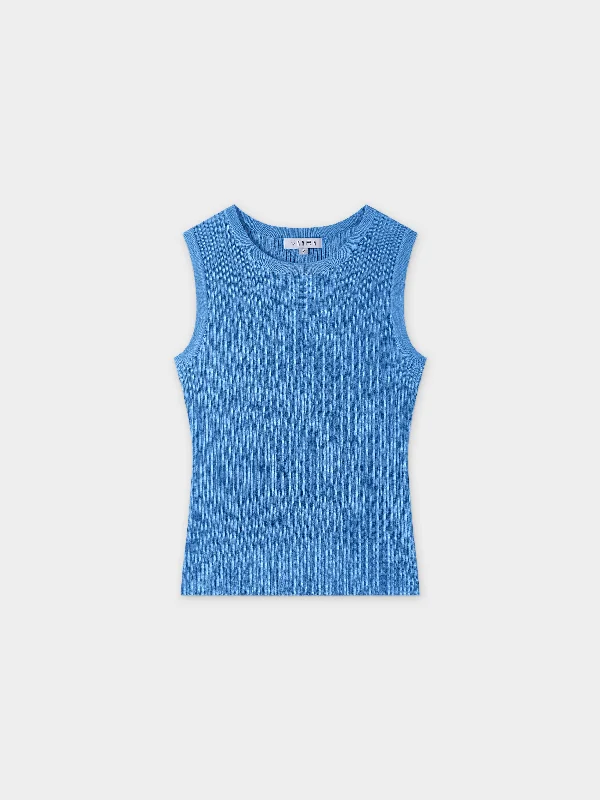 Sleeveless Ribbed Crew-Blue