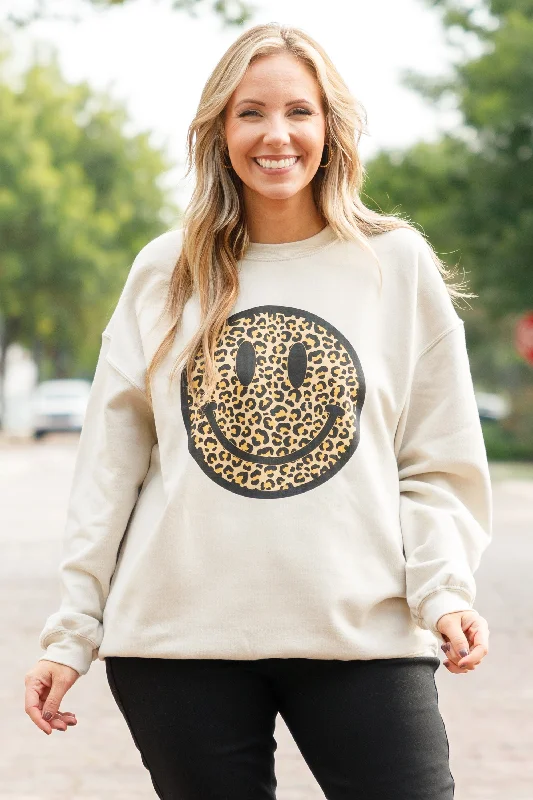 Smiley Face Sweatshirt, Sand