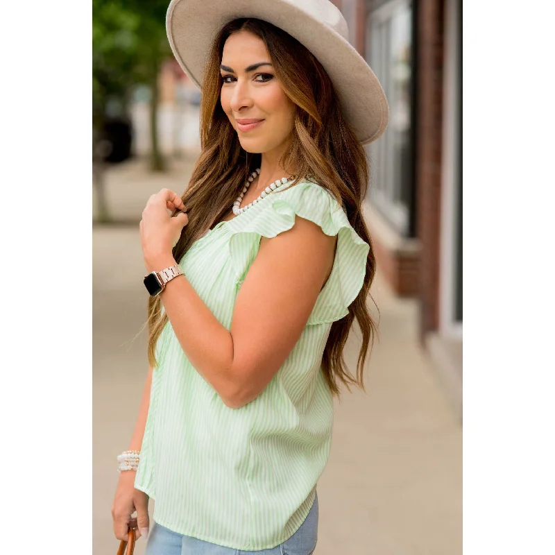 Striped Flutter Trim Tie Tank