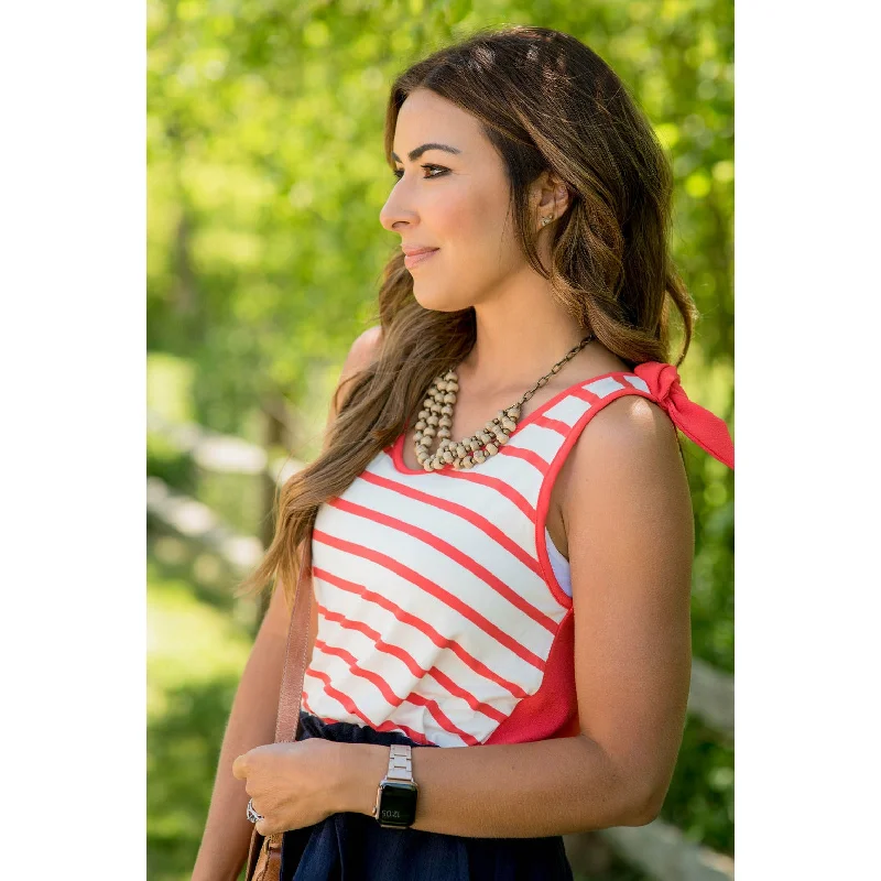 Striped Front Tie Top Tank