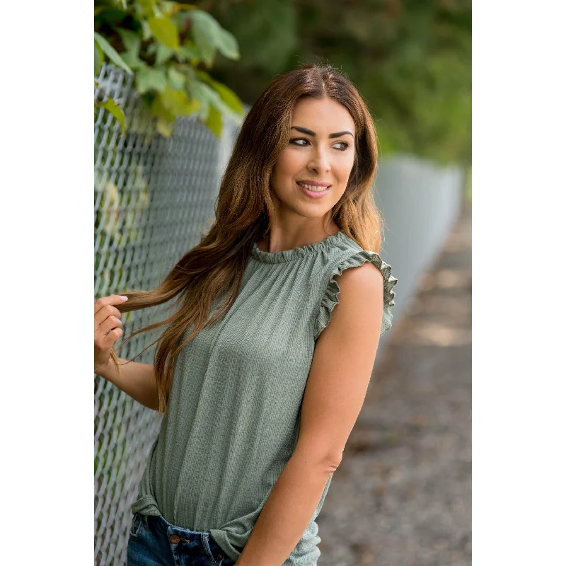 Textured Ruffle Cinched Neck Tank