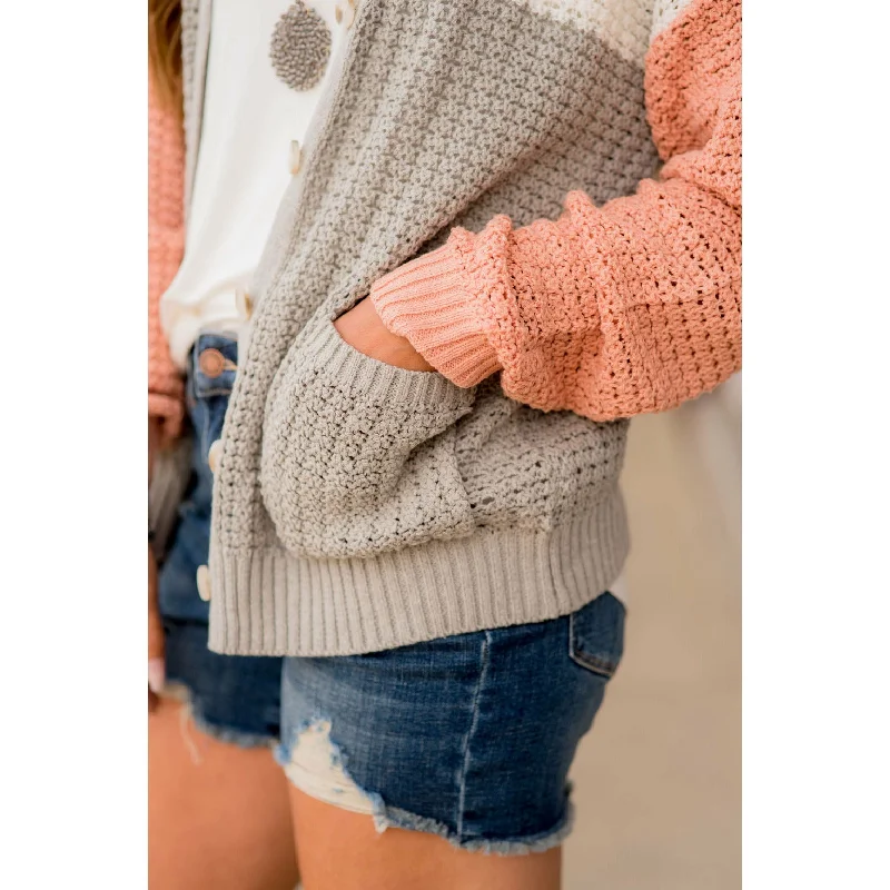 Tri-Colored Lightweight Knit Cardigan