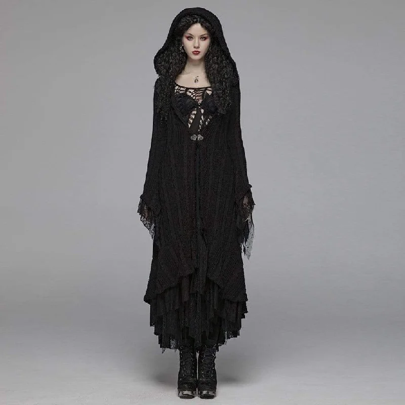 Women's Goth Multilayered Lace Hooded Long Cardigan