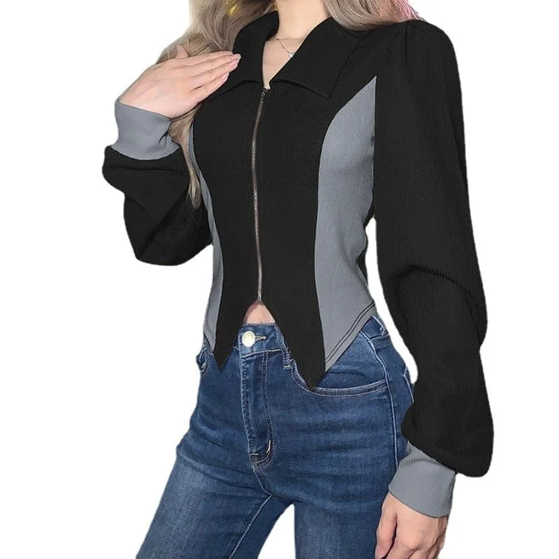 Women's Punk Puff Sleeved Zipper Irregular Cardigan