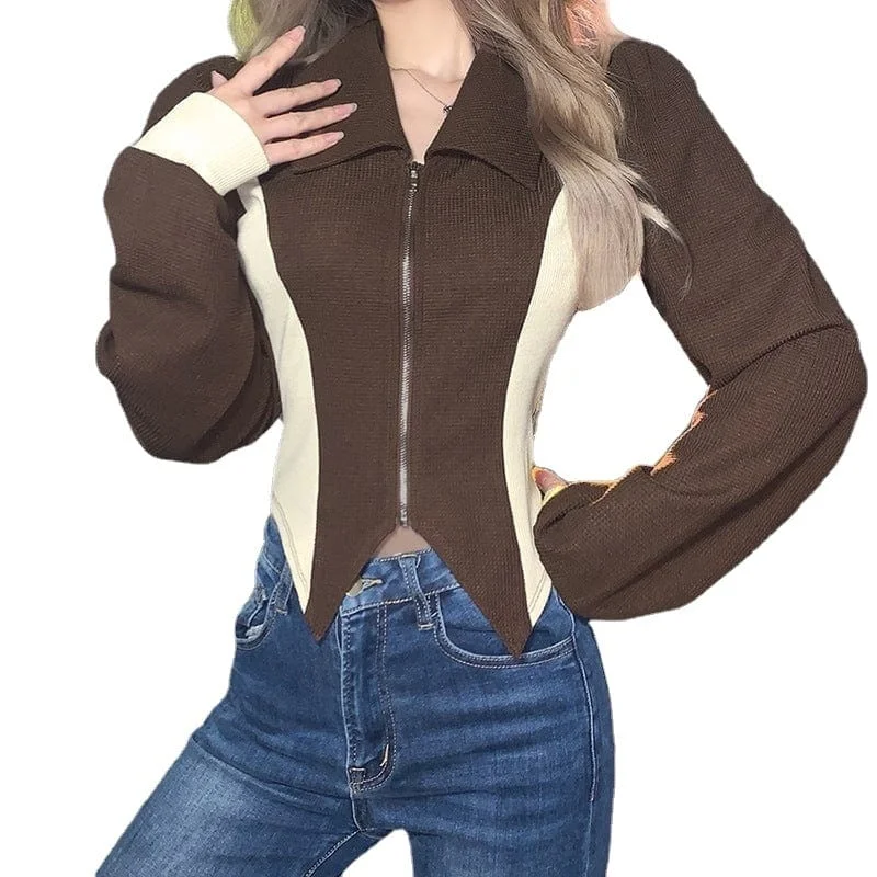 Women's Punk Puff Sleeved Zipper Irregular Cardigan