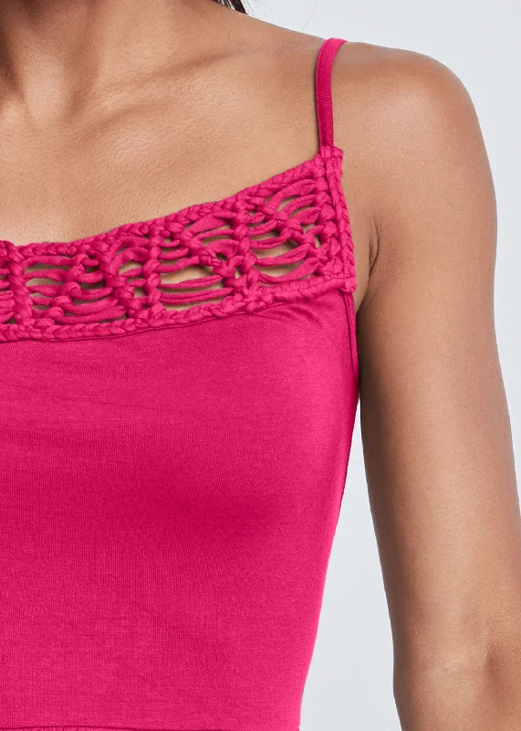 Crochet trim handkerchief hem top - Fuchsia