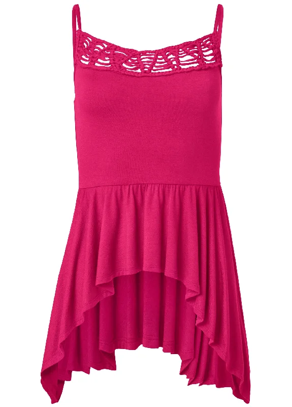 Crochet trim handkerchief hem top - Fuchsia