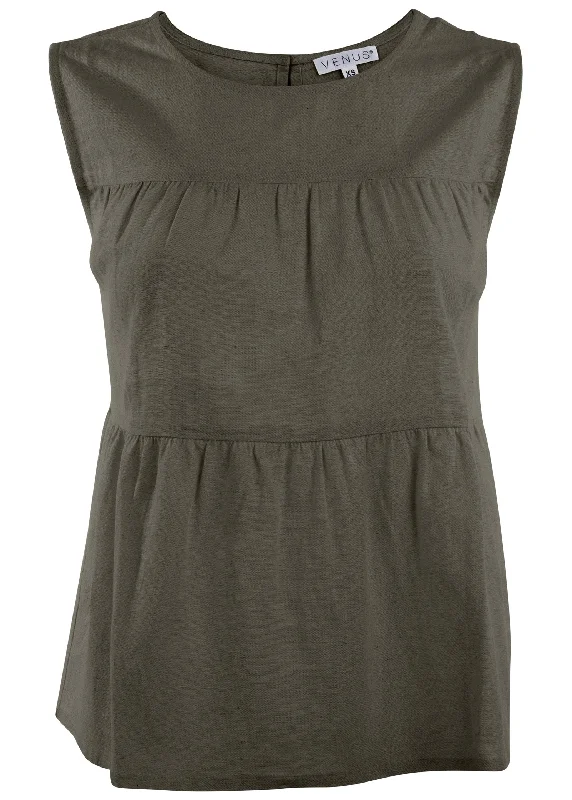 Linen tiered tank top - Olive