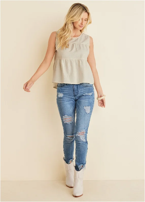 Linen tiered tank top - Cream