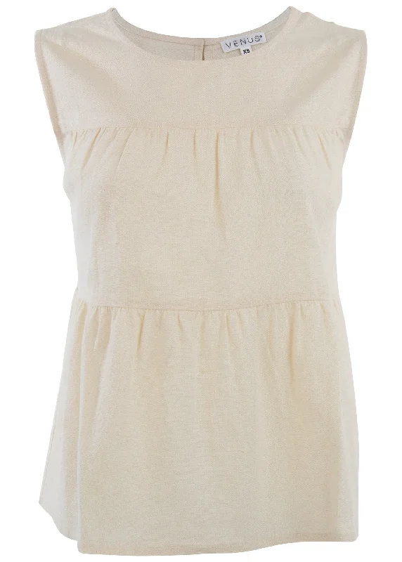 Linen tiered tank top - Cream